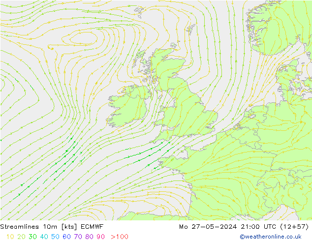 Streamlines 10m ECMWF Po 27.05.2024 21 UTC