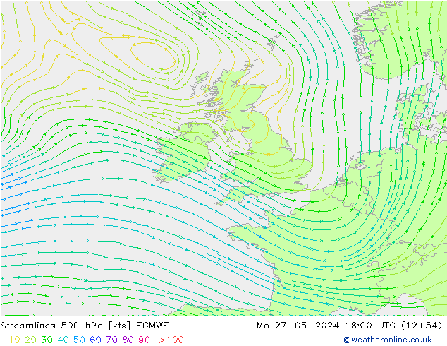 Streamlines 500 hPa ECMWF Mo 27.05.2024 18 UTC