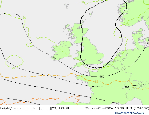 Z500/Rain (+SLP)/Z850 ECMWF Qua 29.05.2024 18 UTC