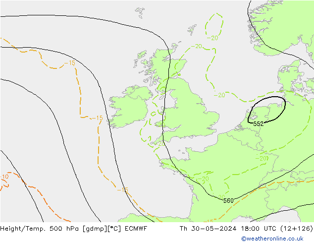 Z500/Rain (+SLP)/Z850 ECMWF czw. 30.05.2024 18 UTC
