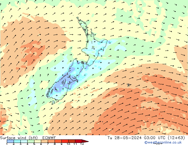 Surface wind (bft) ECMWF Tu 28.05.2024 03 UTC