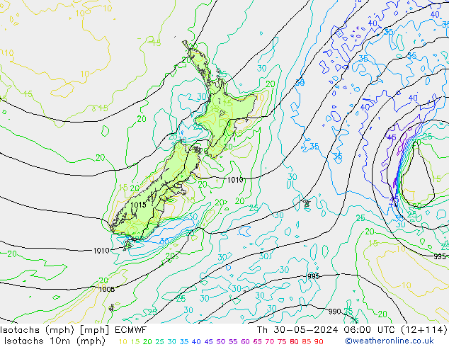 Eşrüzgar Hızları mph ECMWF Per 30.05.2024 06 UTC