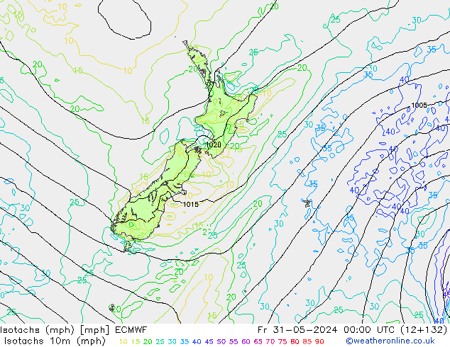 Isotachs (mph) ECMWF Fr 31.05.2024 00 UTC