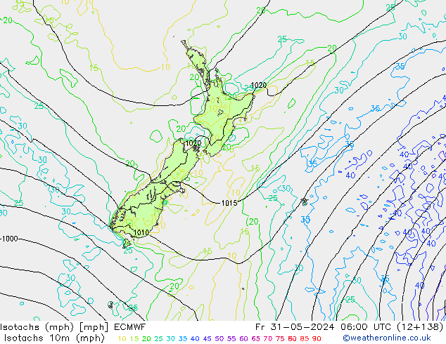 Isotachen (mph) ECMWF vr 31.05.2024 06 UTC