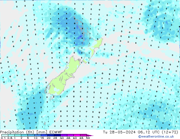 Z500/Rain (+SLP)/Z850 ECMWF Út 28.05.2024 12 UTC