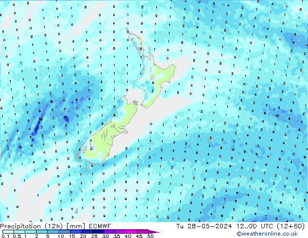 Totale neerslag (12h) ECMWF di 28.05.2024 00 UTC