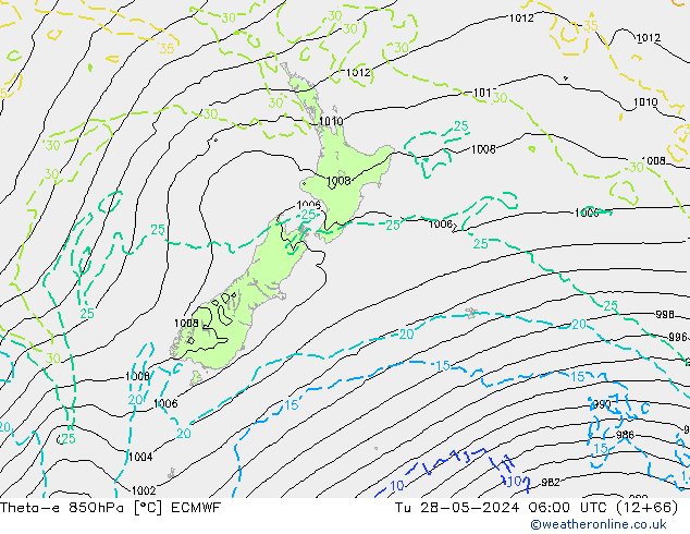 Theta-e 850hPa ECMWF Tu 28.05.2024 06 UTC