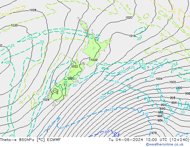 Theta-e 850hPa ECMWF di 04.06.2024 12 UTC