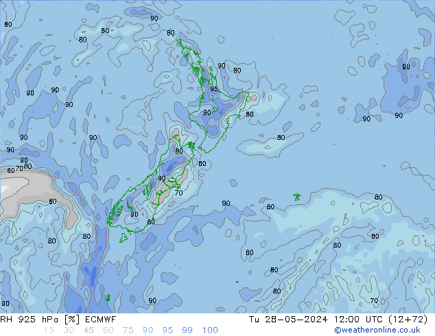 RH 925 hPa ECMWF mar 28.05.2024 12 UTC