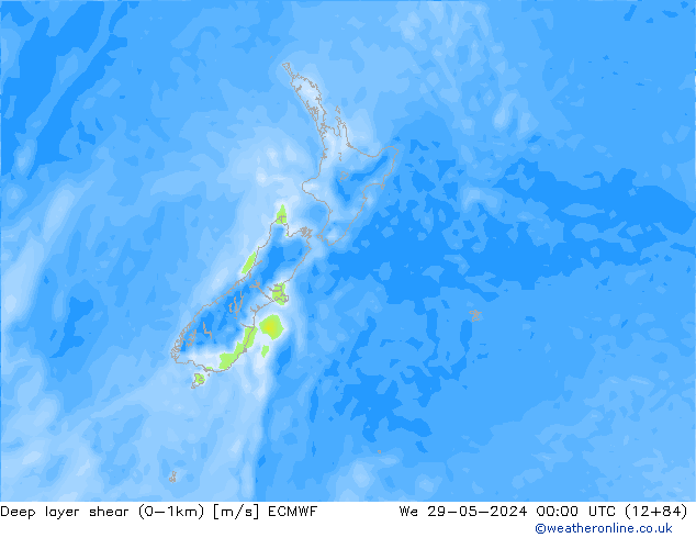 Deep layer shear (0-1km) ECMWF śro. 29.05.2024 00 UTC