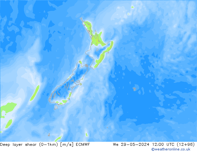 Deep layer shear (0-1km) ECMWF Qua 29.05.2024 12 UTC