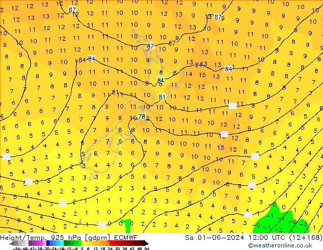 Height/Temp. 925 hPa ECMWF sab 01.06.2024 12 UTC