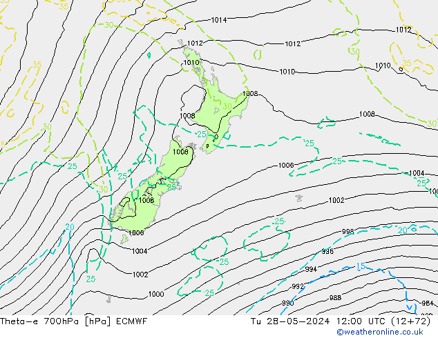 Theta-e 700hPa ECMWF mar 28.05.2024 12 UTC