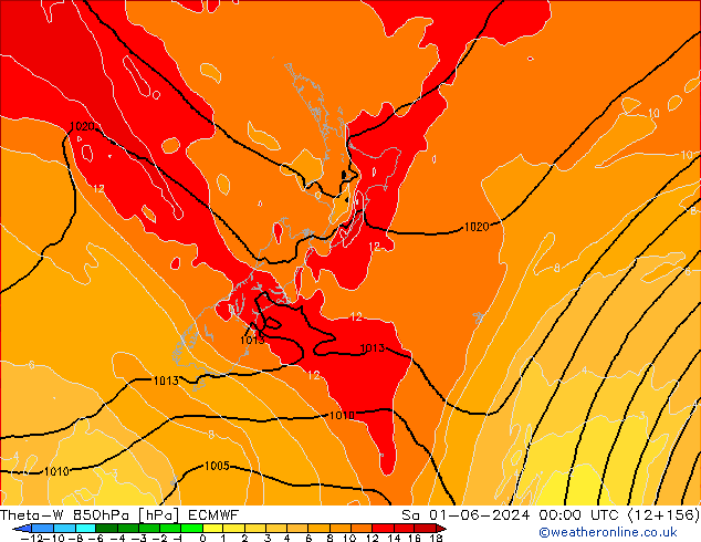 Theta-W 850гПа ECMWF сб 01.06.2024 00 UTC