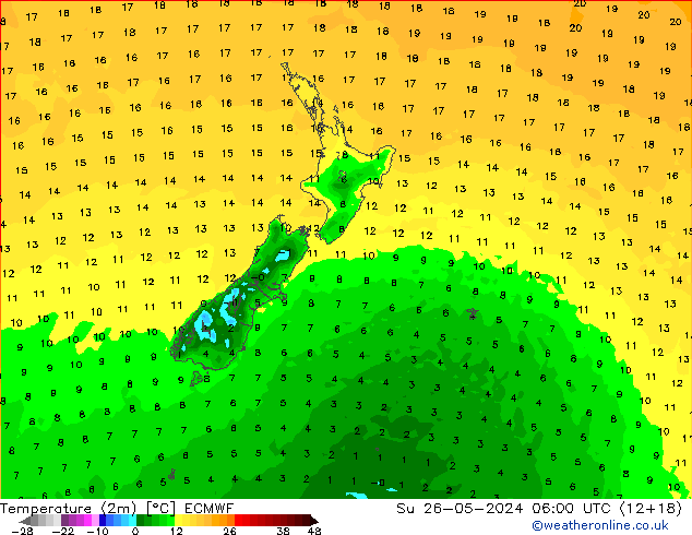 Sıcaklık Haritası (2m) ECMWF Paz 26.05.2024 06 UTC