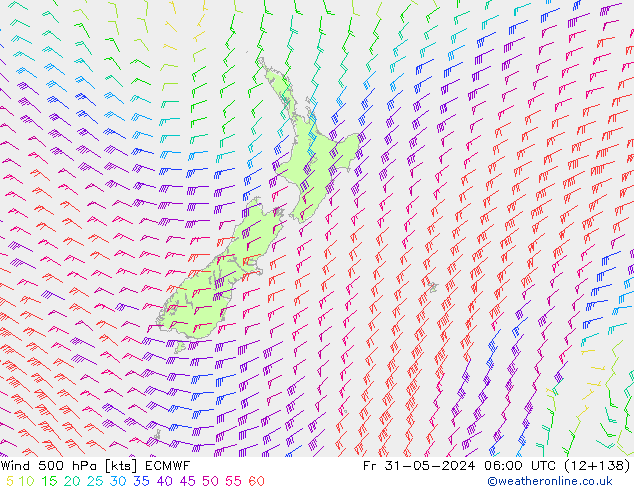 Wind 500 hPa ECMWF Fr 31.05.2024 06 UTC