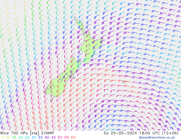 Wind 700 hPa ECMWF Sa 25.05.2024 18 UTC