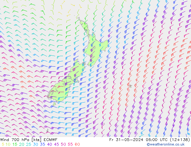 Vento 700 hPa ECMWF Sex 31.05.2024 06 UTC