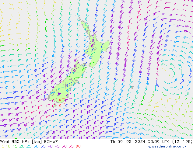 Wind 850 hPa ECMWF Čt 30.05.2024 00 UTC