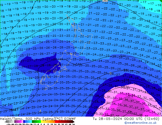 Z500/Rain (+SLP)/Z850 ECMWF  28.05.2024 00 UTC