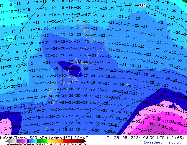 Z500/Rain (+SLP)/Z850 ECMWF вт 28.05.2024 06 UTC