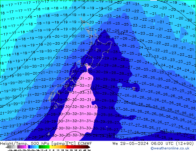 Z500/Rain (+SLP)/Z850 ECMWF We 29.05.2024 06 UTC