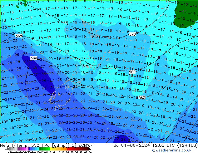 Z500/Rain (+SLP)/Z850 ECMWF Sáb 01.06.2024 12 UTC