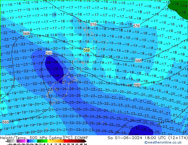 Z500/Rain (+SLP)/Z850 ECMWF Sáb 01.06.2024 18 UTC