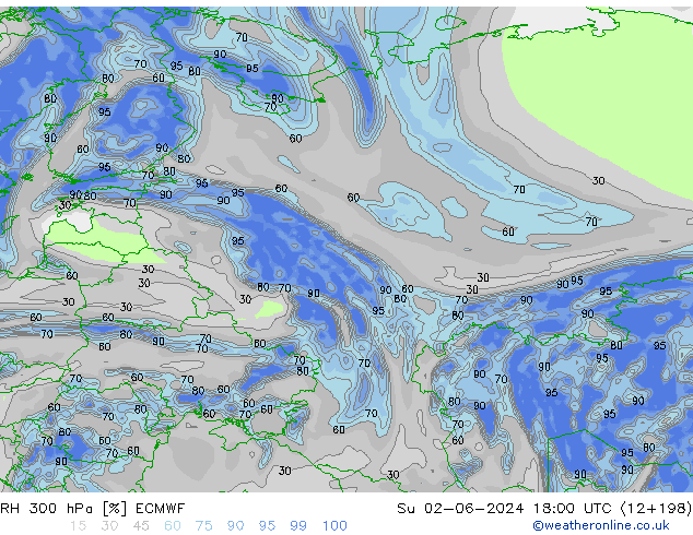 RH 300 hPa ECMWF dom 02.06.2024 18 UTC