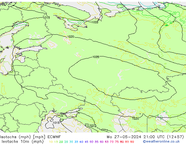 Isotachs (mph) ECMWF Mo 27.05.2024 21 UTC