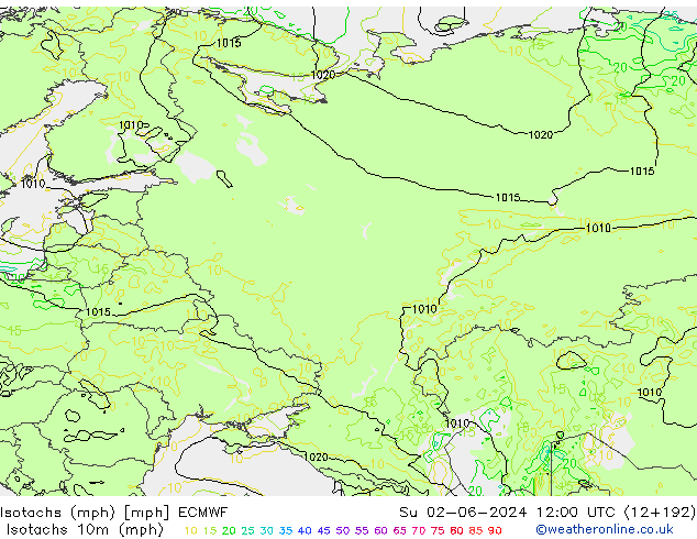 Isotachs (mph) ECMWF  02.06.2024 12 UTC