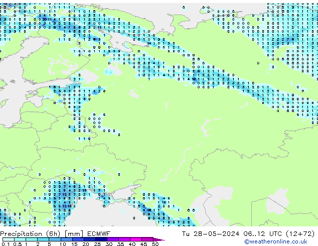 Precipitación (6h) ECMWF mar 28.05.2024 12 UTC