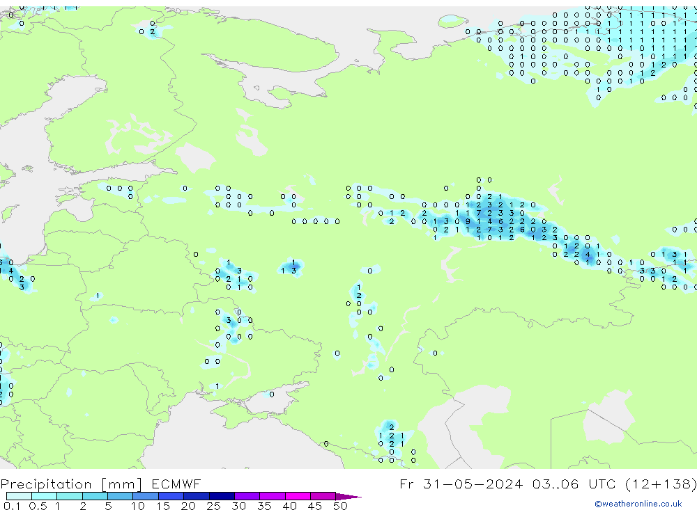 Srážky ECMWF Pá 31.05.2024 06 UTC
