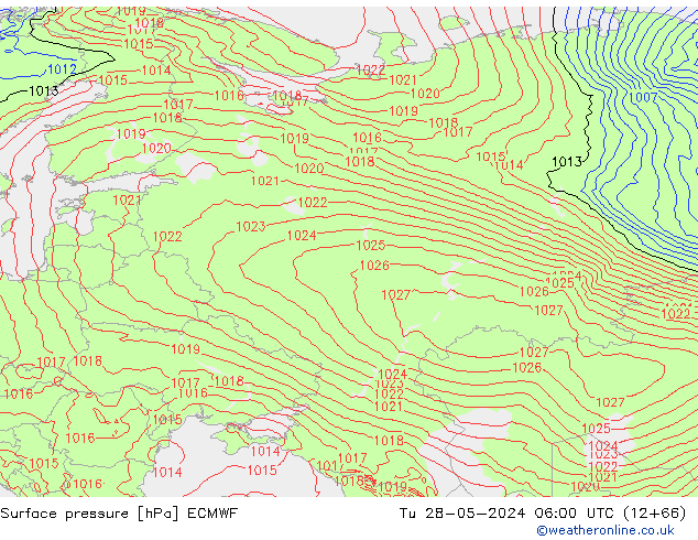 Surface pressure ECMWF Tu 28.05.2024 06 UTC