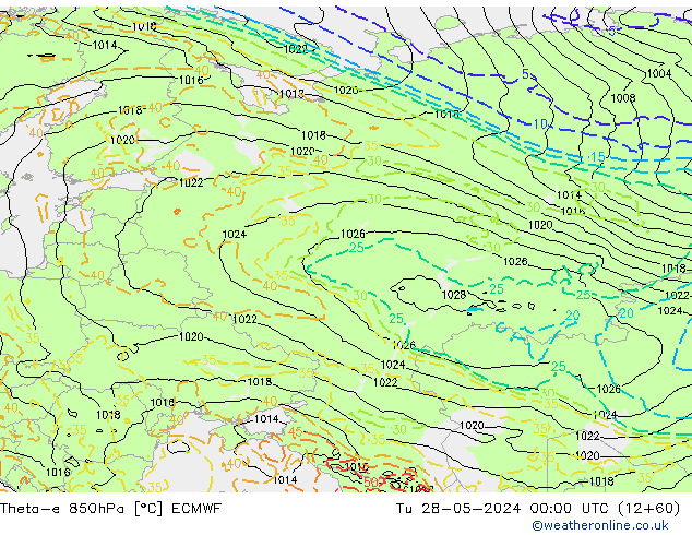 Theta-e 850hPa ECMWF  28.05.2024 00 UTC