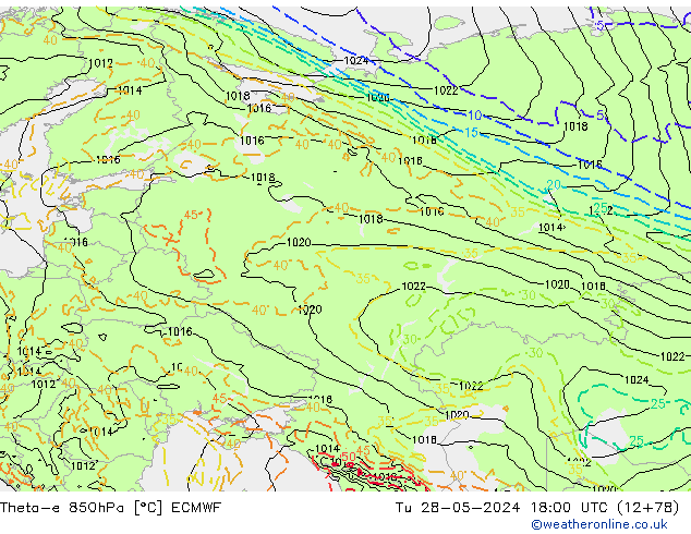 Theta-e 850hPa ECMWF mar 28.05.2024 18 UTC