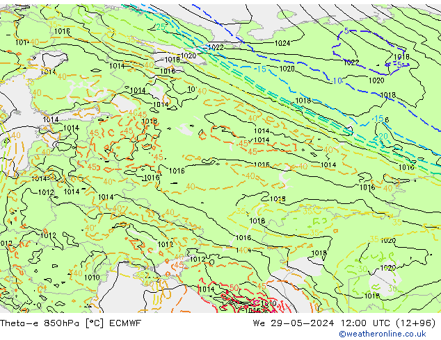 Theta-e 850hPa ECMWF  29.05.2024 12 UTC