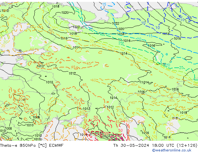 Theta-e 850hPa ECMWF Do 30.05.2024 18 UTC