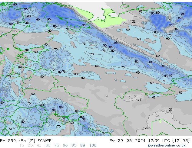 RH 850 гПа ECMWF ср 29.05.2024 12 UTC