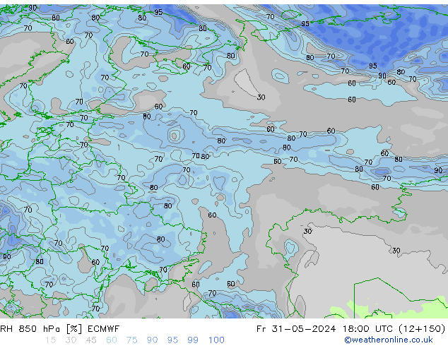 RH 850 hPa ECMWF Sex 31.05.2024 18 UTC