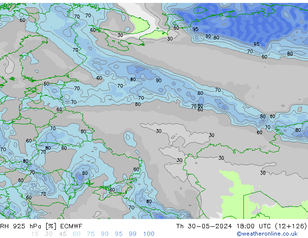 RH 925 hPa ECMWF Th 30.05.2024 18 UTC