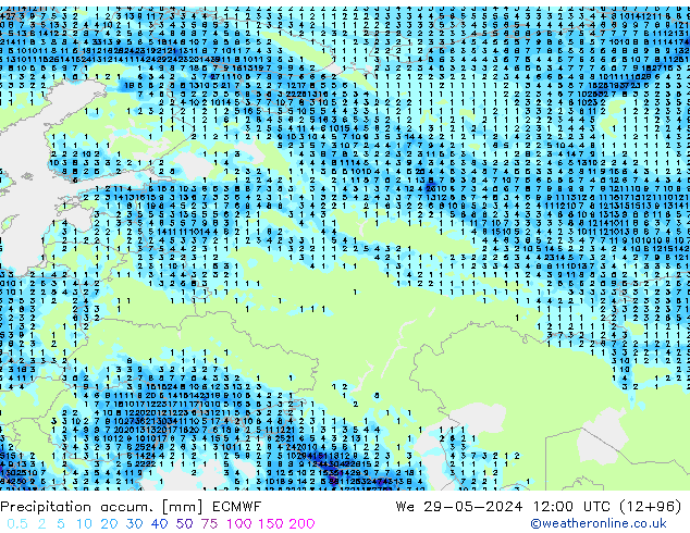 Precipitation accum. ECMWF Qua 29.05.2024 12 UTC