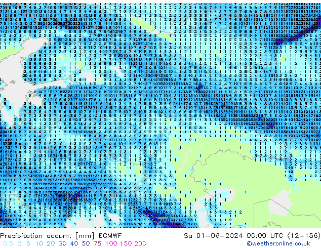 Precipitation accum. ECMWF Sáb 01.06.2024 00 UTC