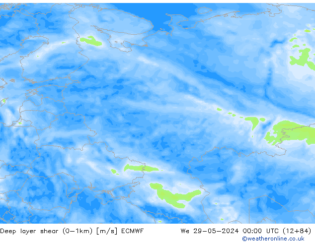 Deep layer shear (0-1km) ECMWF We 29.05.2024 00 UTC