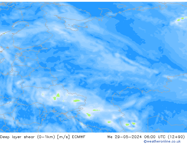 Deep layer shear (0-1km) ECMWF Mi 29.05.2024 06 UTC