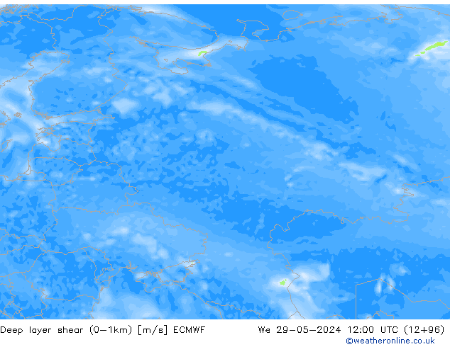 Deep layer shear (0-1km) ECMWF Qua 29.05.2024 12 UTC
