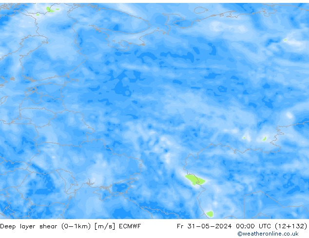 Deep layer shear (0-1km) ECMWF Pá 31.05.2024 00 UTC