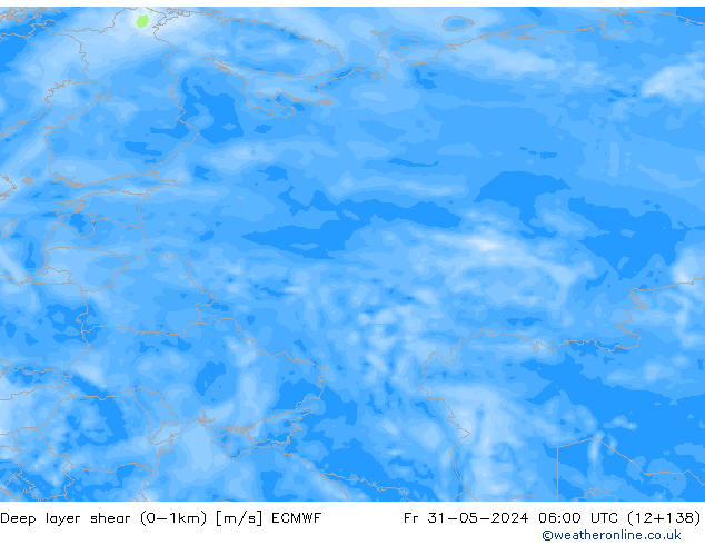 Deep layer shear (0-1km) ECMWF  31.05.2024 06 UTC