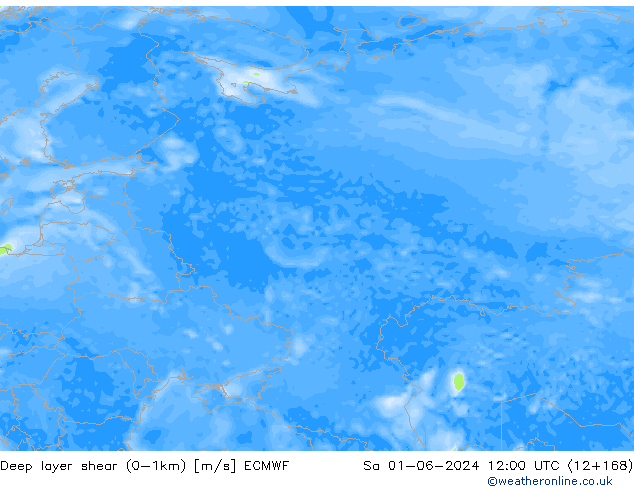 Deep layer shear (0-1km) ECMWF Sa 01.06.2024 12 UTC