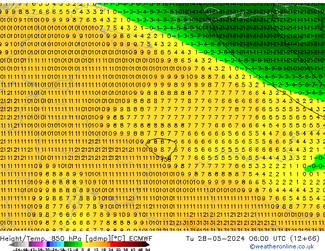 Z500/Rain (+SLP)/Z850 ECMWF Út 28.05.2024 06 UTC